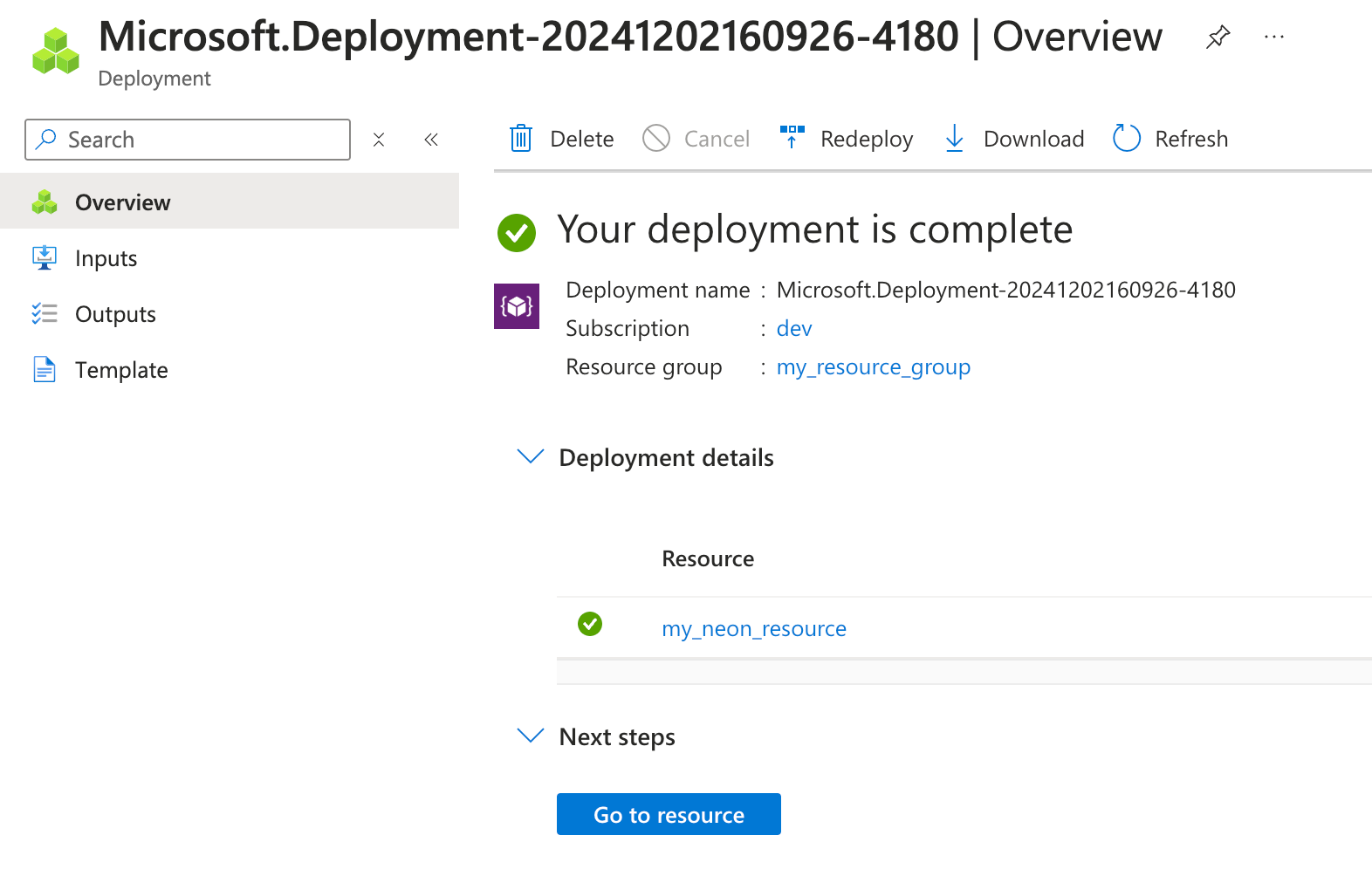 Go to resource button